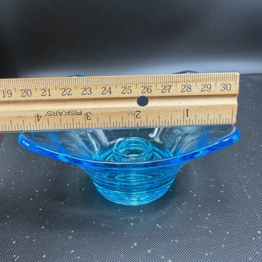 Mid Century Art Glass Candle Holder‎ Square Flared Rim Ring Base 4 Inch Small